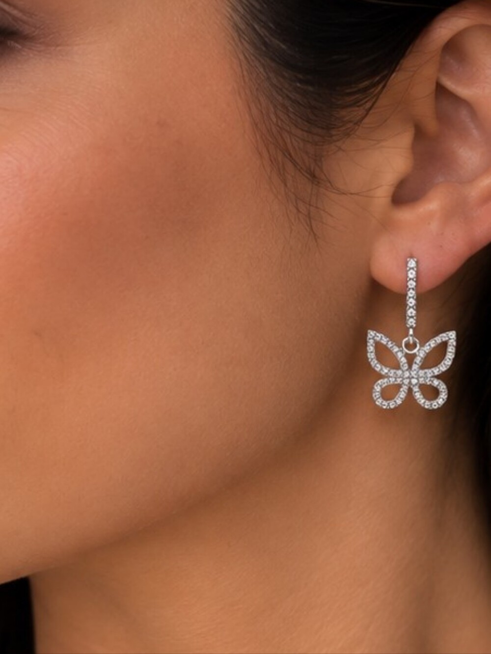 💎 Silver Tone Rhinestone Butterfly Dangle Earrings Crystal Statement